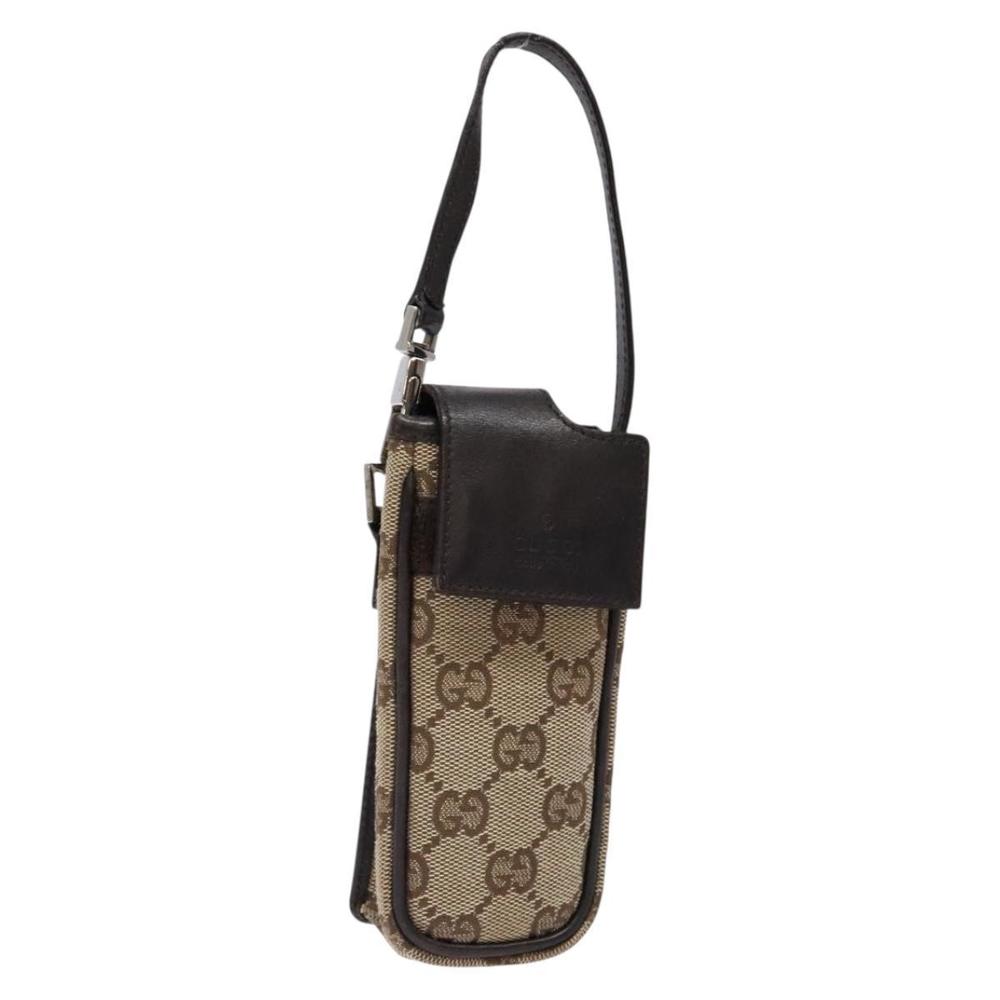 Gucci Brown Monogram Canvas Shoulder Pouch with Dark Brown Leather Trim